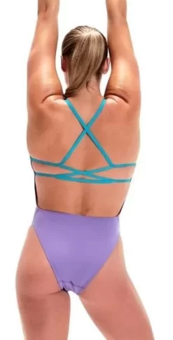Maillot De Bain 1 Pièce SPEEDO Solid Lattice Back Swimsuit - Miami Lilac/ Aquarium -Swim Zone Soldes sp3 0